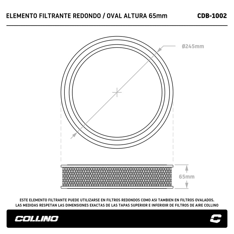 AIR FILTER ELEMENT FOR ROUND FILTER – HEIGHT 65 MM